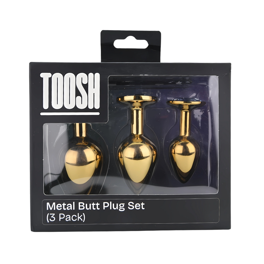 Toosh Metal Butt Plug Gold Set of 3 Clear Stone - Image 9
